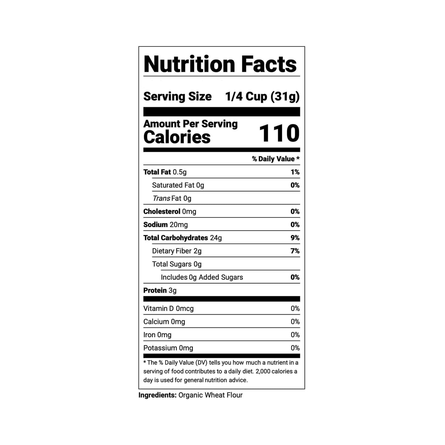 Farm2Flour Organic All Purpose Flour Nutritional Label