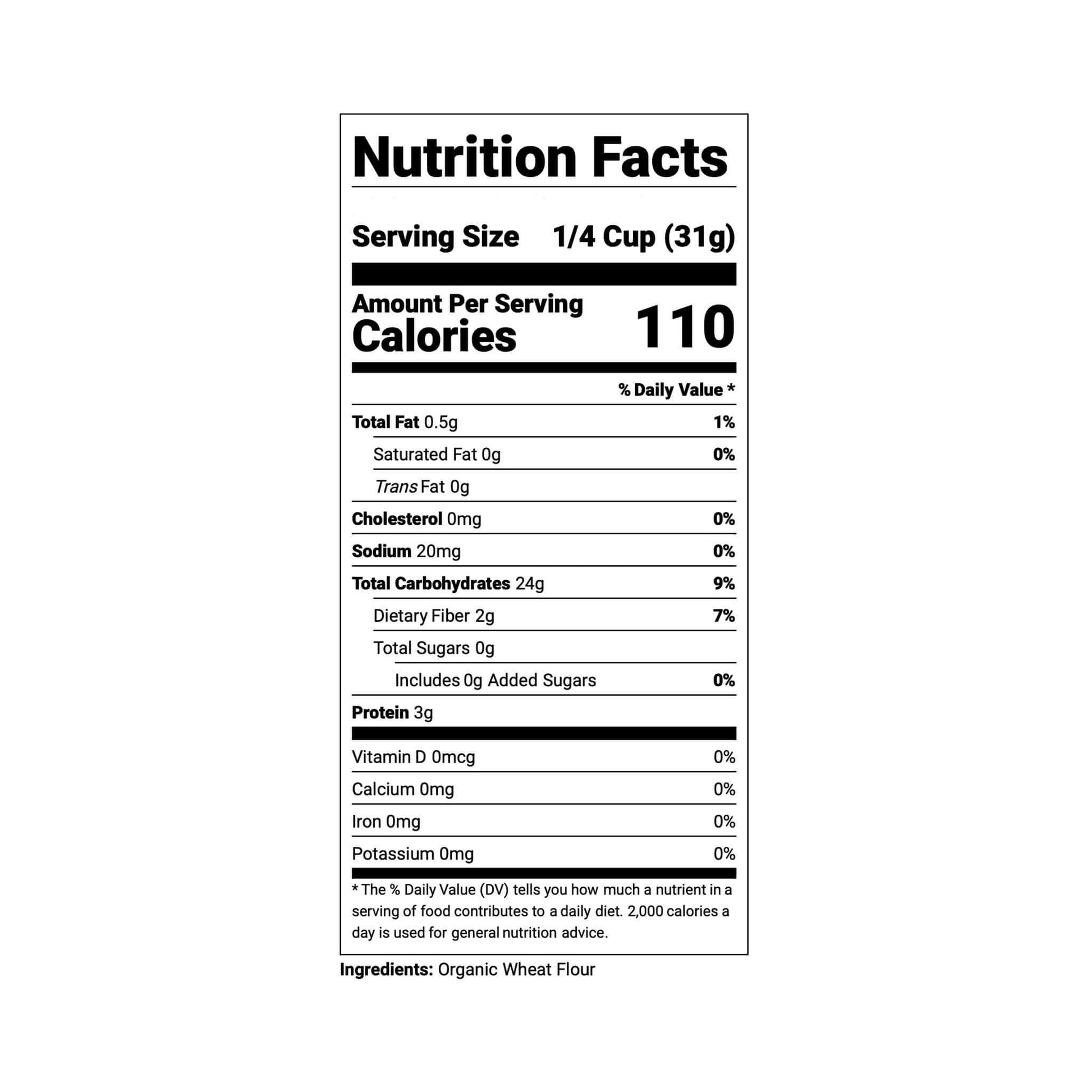 Farm2Flour Organic All Purpose Flour Nutritional Label