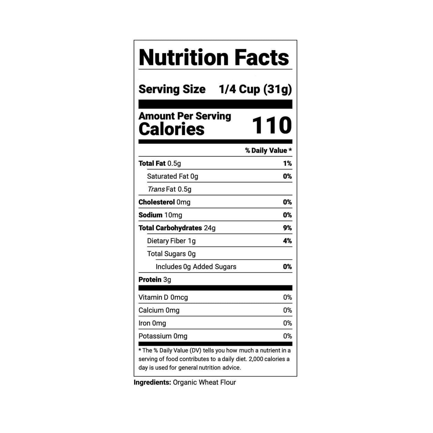 Farm2Flour Organic '00' Pizza Flour Nutritional Label